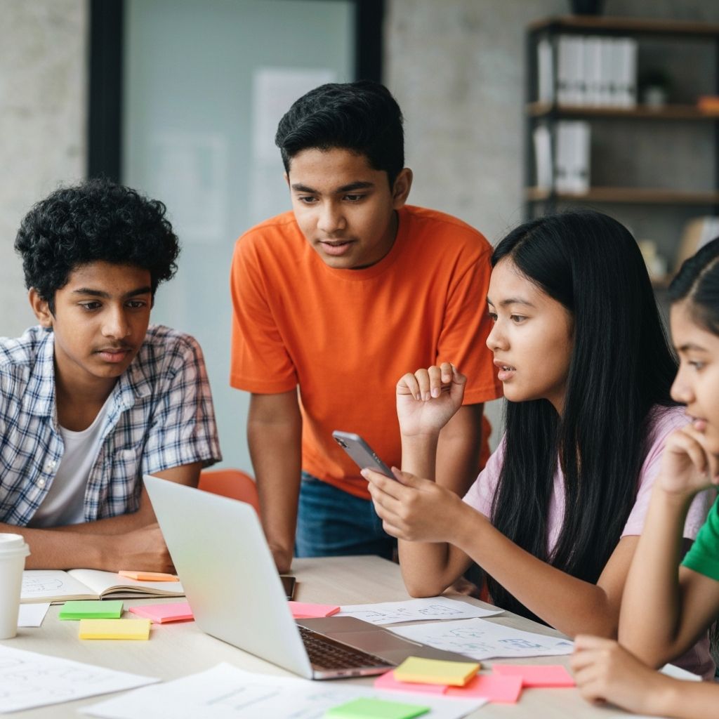 Students collaborating on code